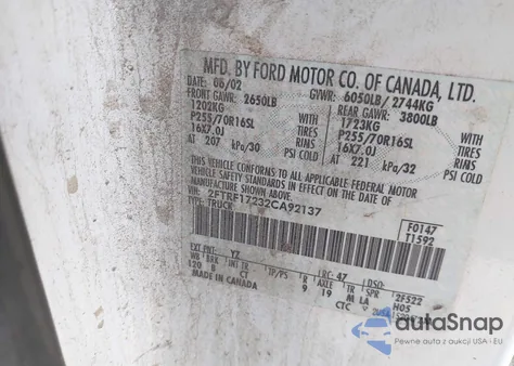 2002 Ford F-150 Xl/Xlt из США, поврежденный, VIN 2FTRF17232CA92137